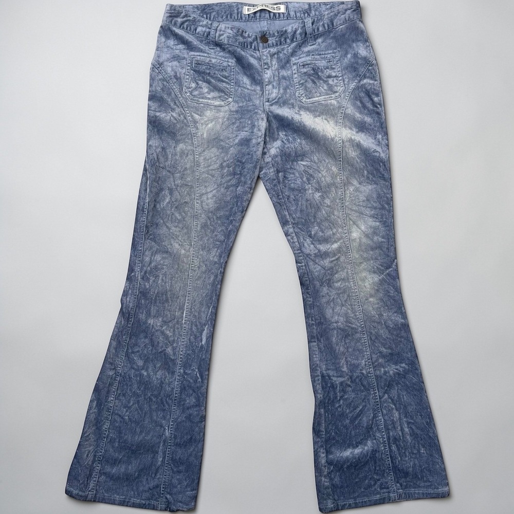 Express Corduroy Flare Pants Size 12 Blue Indigo Velour‎ Low Rise Y2K Bareback